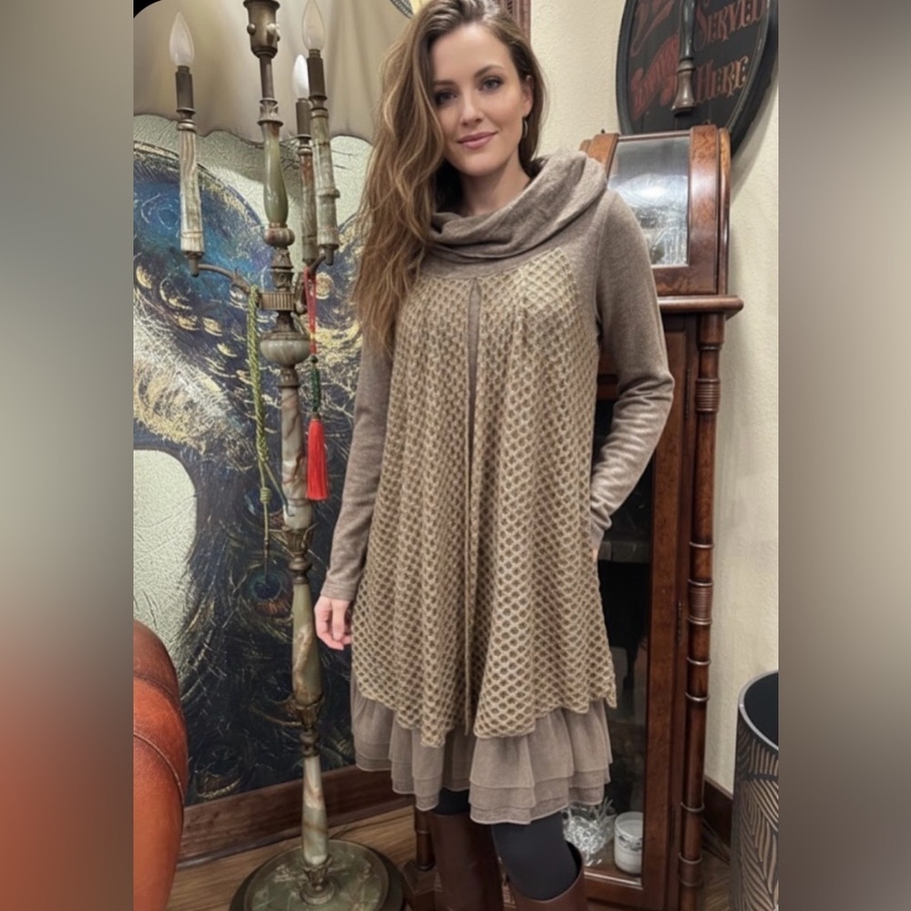 A'reve Brown Aline romantic cozy dress Size Small
